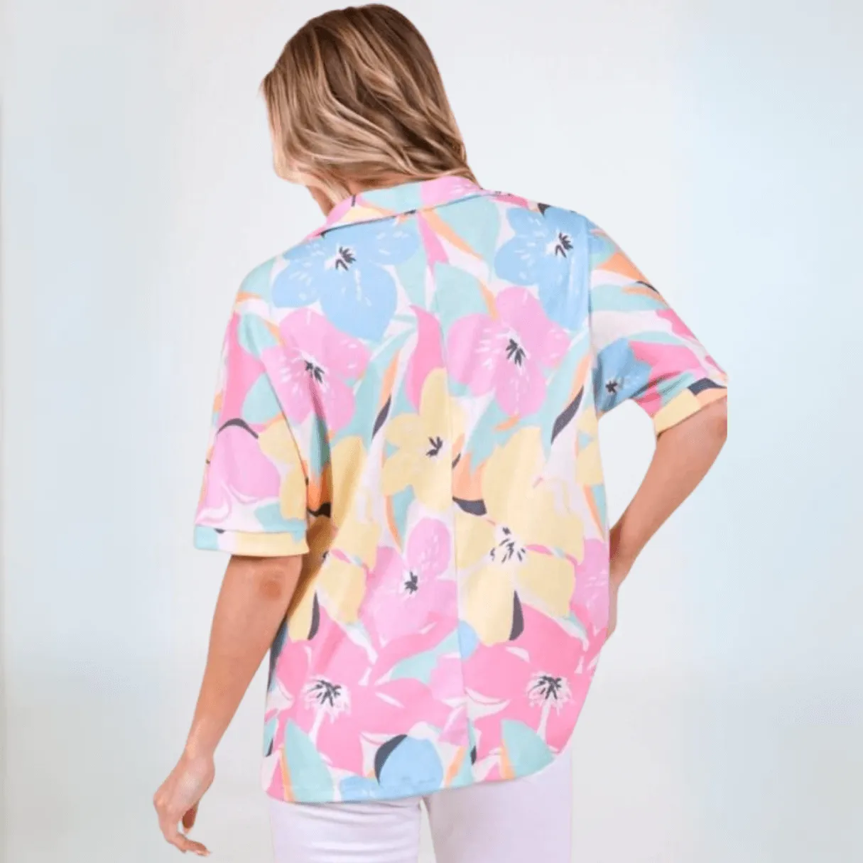 Airy Tropical Print Polo Made in USA