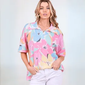 Airy Tropical Print Polo Made in USA