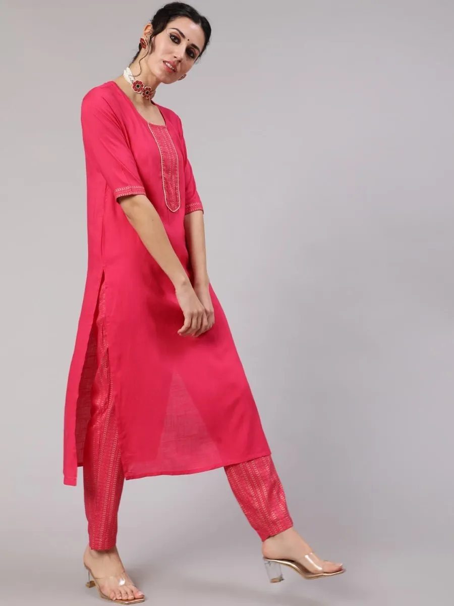 Aks Ethnic Motifs Yoke Design Straight Kurta And Trousers