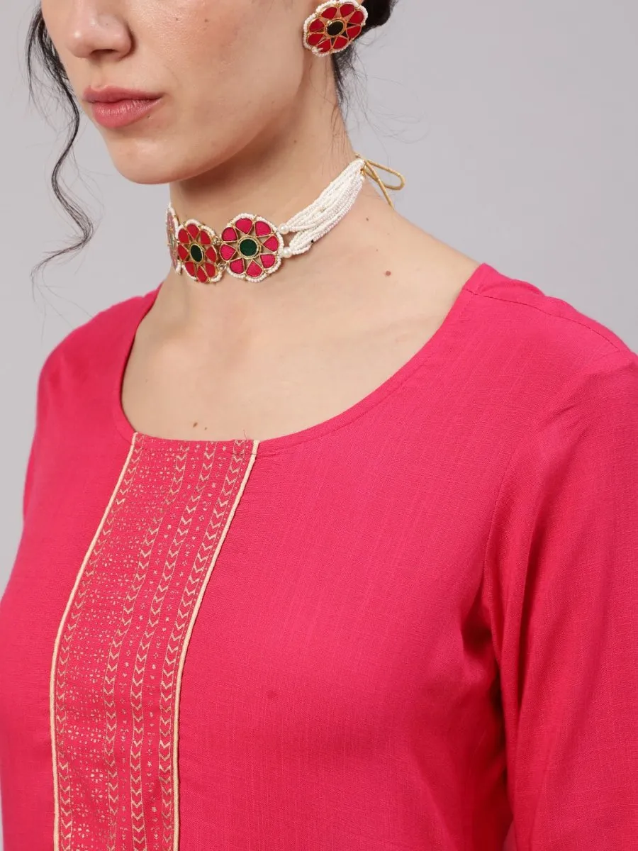 Aks Ethnic Motifs Yoke Design Straight Kurta And Trousers