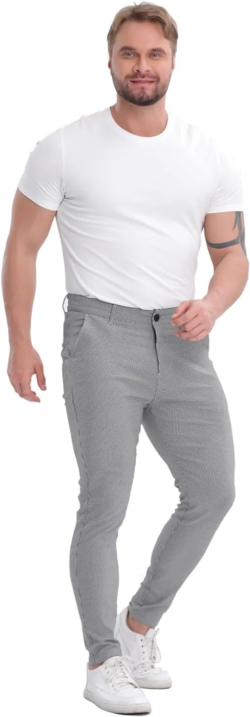 ALLELMS Mens Chinos Slim Fit Stretch Flat-Front Skinny Dress Pants