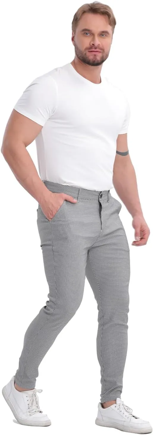 ALLELMS Mens Chinos Slim Fit Stretch Flat-Front Skinny Dress Pants