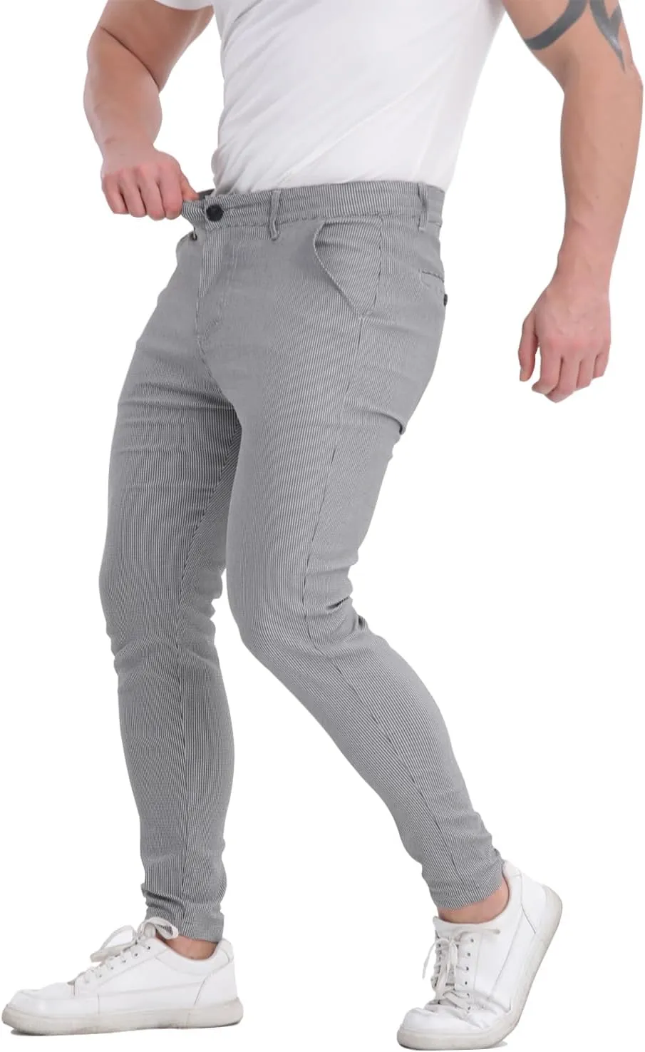 ALLELMS Mens Chinos Slim Fit Stretch Flat-Front Skinny Dress Pants