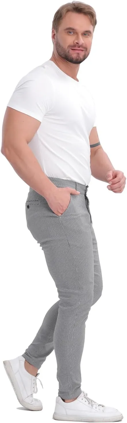 ALLELMS Mens Chinos Slim Fit Stretch Flat-Front Skinny Dress Pants