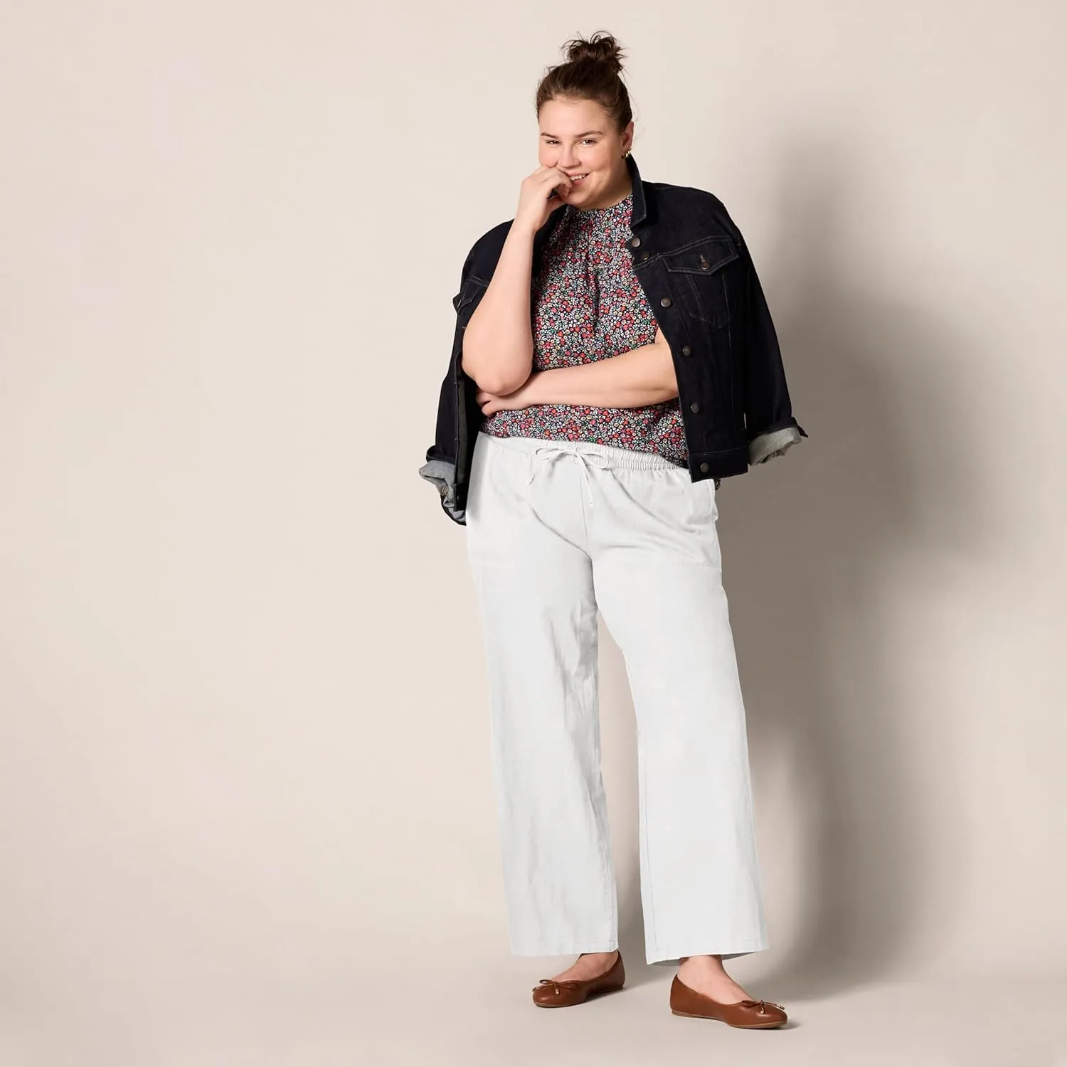 Amazon Essentials Women's Linen Blend Drawstring Relaxed Fit Wide Leg Pant (Available in Plus Size)