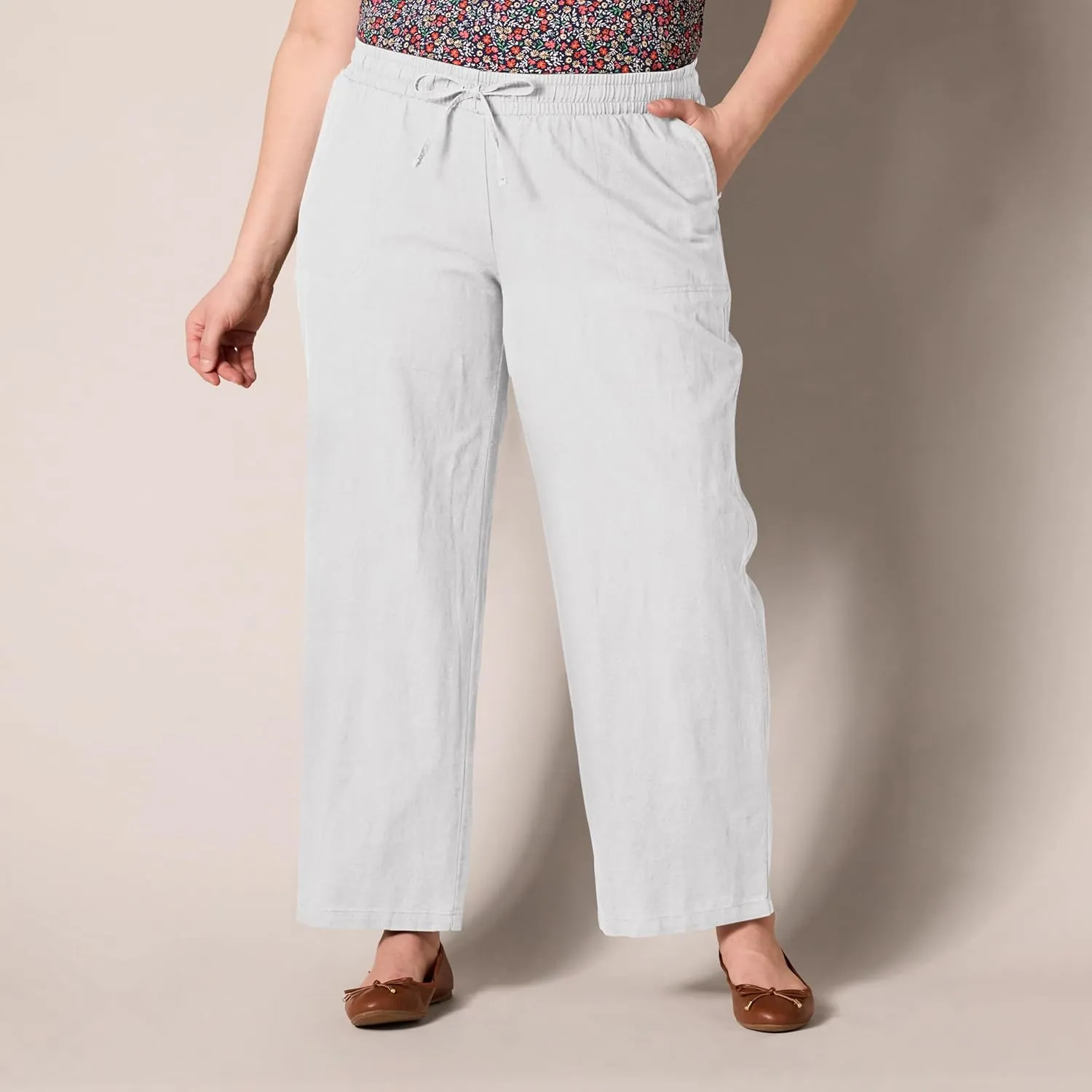 Amazon Essentials Women's Linen Blend Drawstring Relaxed Fit Wide Leg Pant (Available in Plus Size)