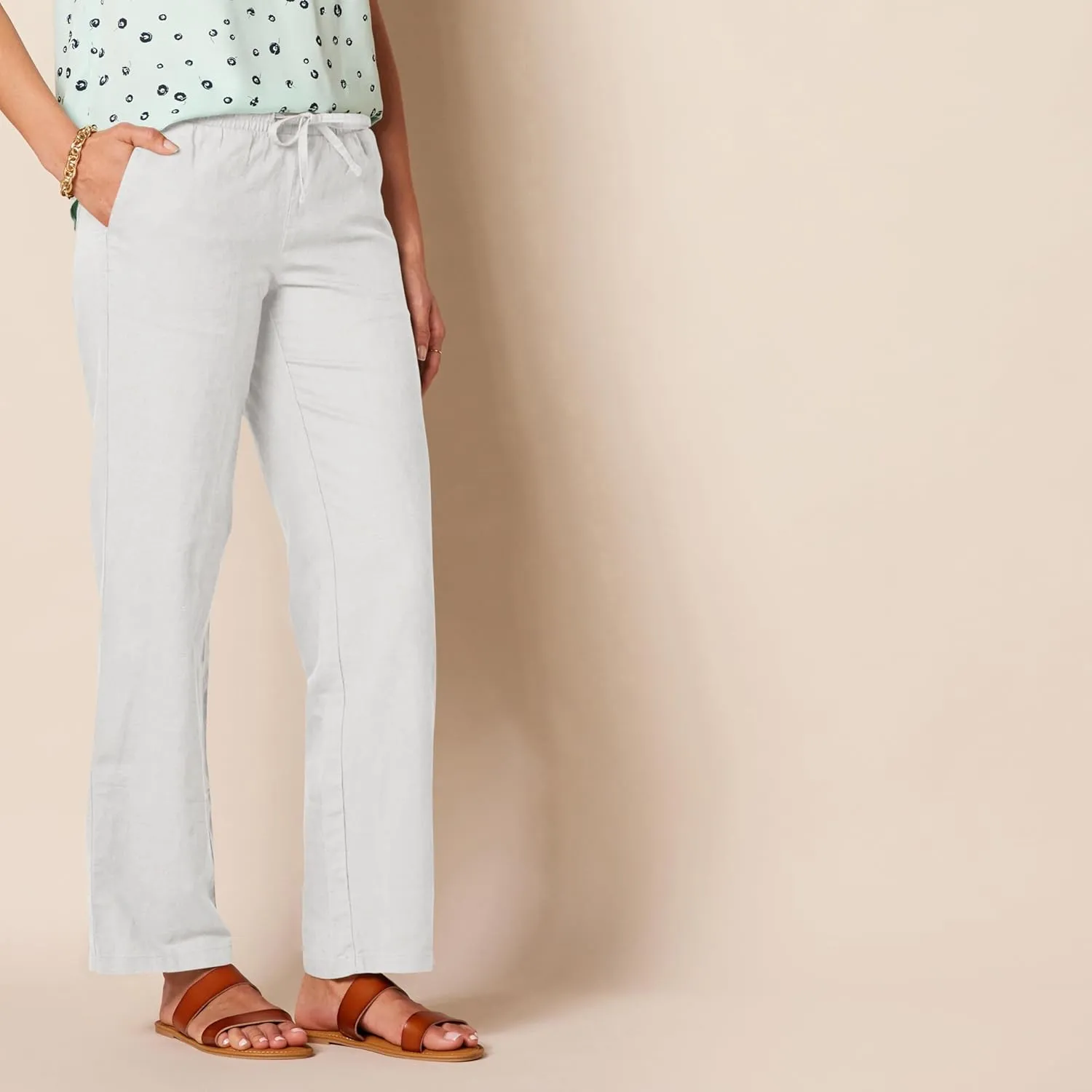 Amazon Essentials Women's Linen Blend Drawstring Relaxed Fit Wide Leg Pant (Available in Plus Size)