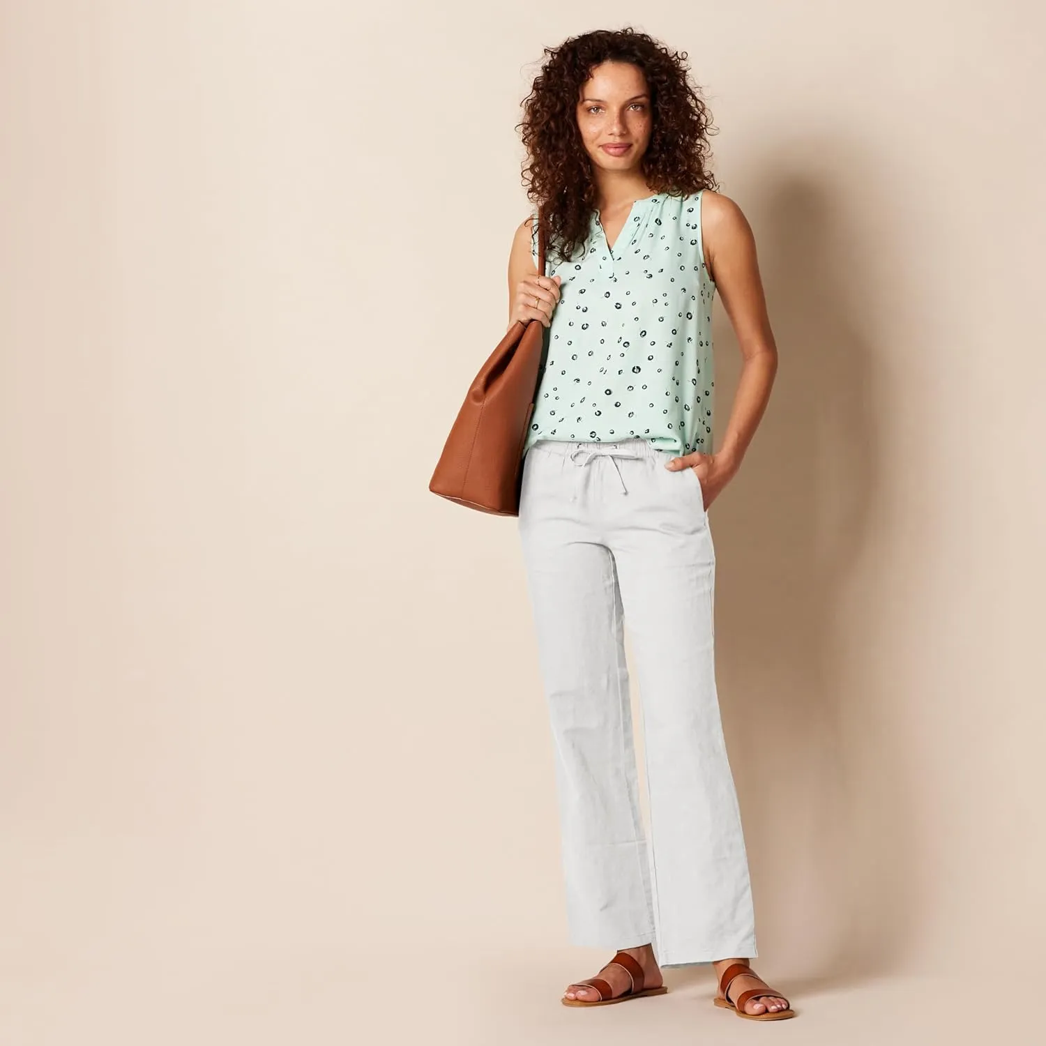 Amazon Essentials Women's Linen Blend Drawstring Relaxed Fit Wide Leg Pant (Available in Plus Size)