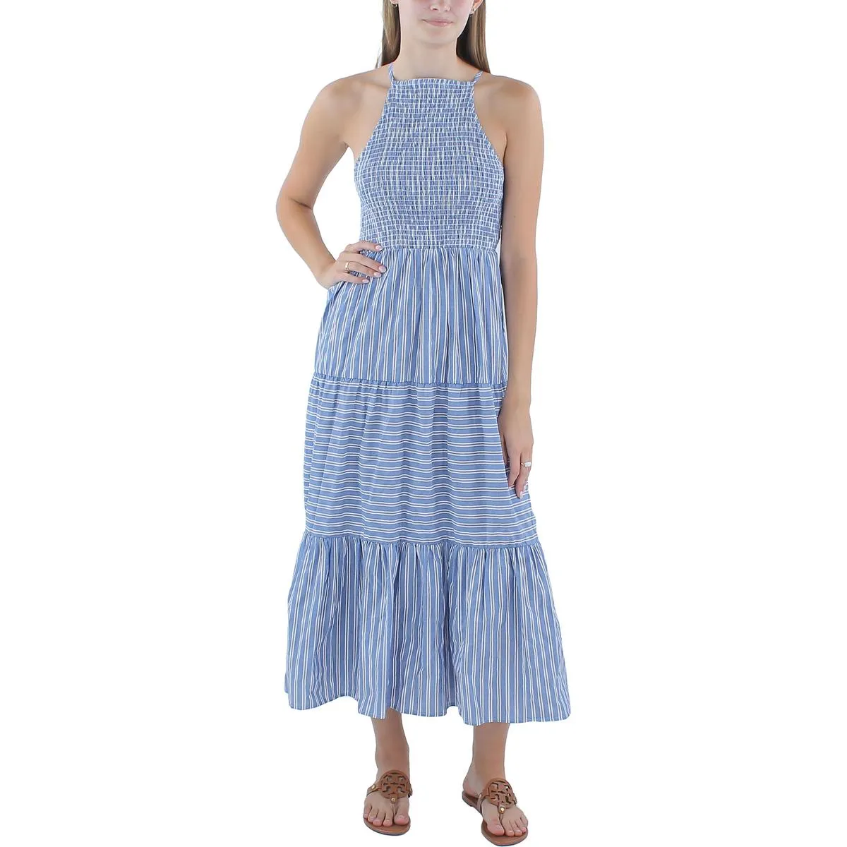 Aqua Womens Smocked Striped Sundress