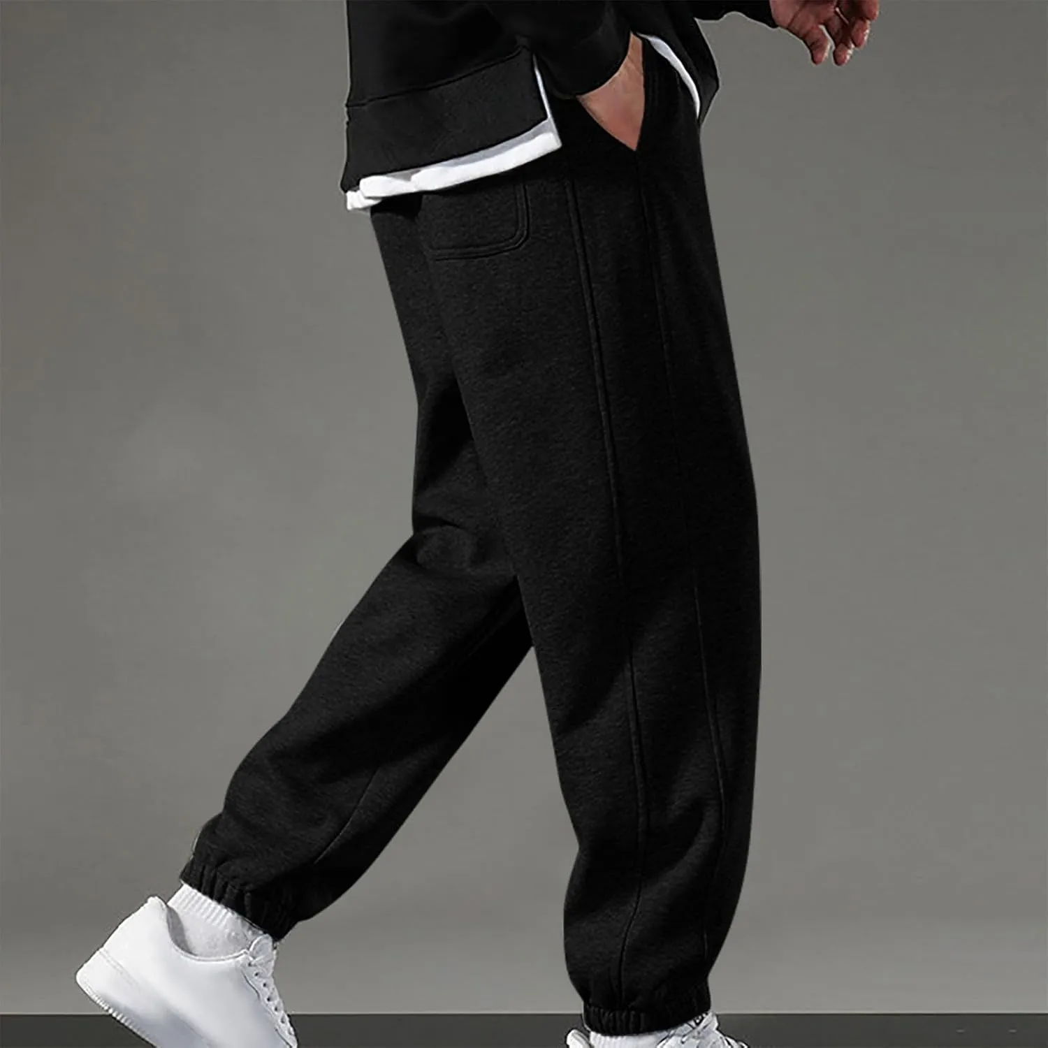Aymnlox Mens Fashion Pants Solid Color Jogger Hiking Casual Pants Relaxed Fit Elastic Waist Drawstring Tapered Work Trousers