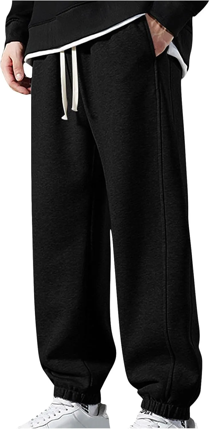 Aymnlox Mens Fashion Pants Solid Color Jogger Hiking Casual Pants Relaxed Fit Elastic Waist Drawstring Tapered Work Trousers