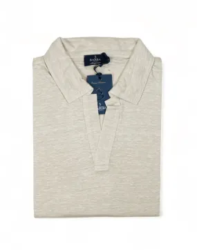 Barba Napoli - Sand Short-Sleeve Linen V-Neck Polo 50