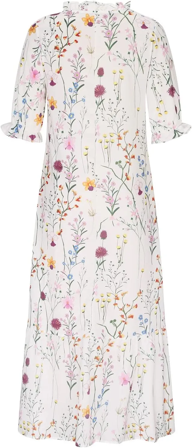 Beach Vacation Clothes for Women Elegant Floral Print Wrap Maxi Dress Feminine Mid-Length Sleeves Maxi Sun Dress