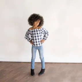Blue Plaid Peasant Blouse