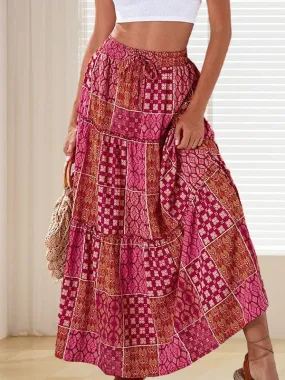 Boho Ethnic Ruffle Long Skirt Wholesale With Vibrant Printed Design