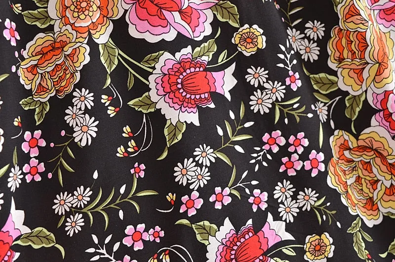 Boho Skirt, Hippie Skirts, Maxi Skirt, Eulalie Balck Pink Flower