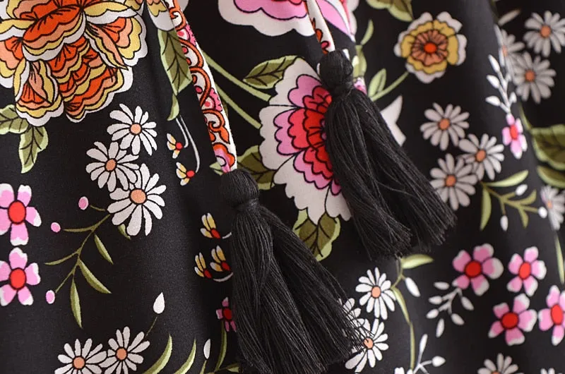 Boho Skirt, Hippie Skirts, Maxi Skirt, Eulalie Balck Pink Flower