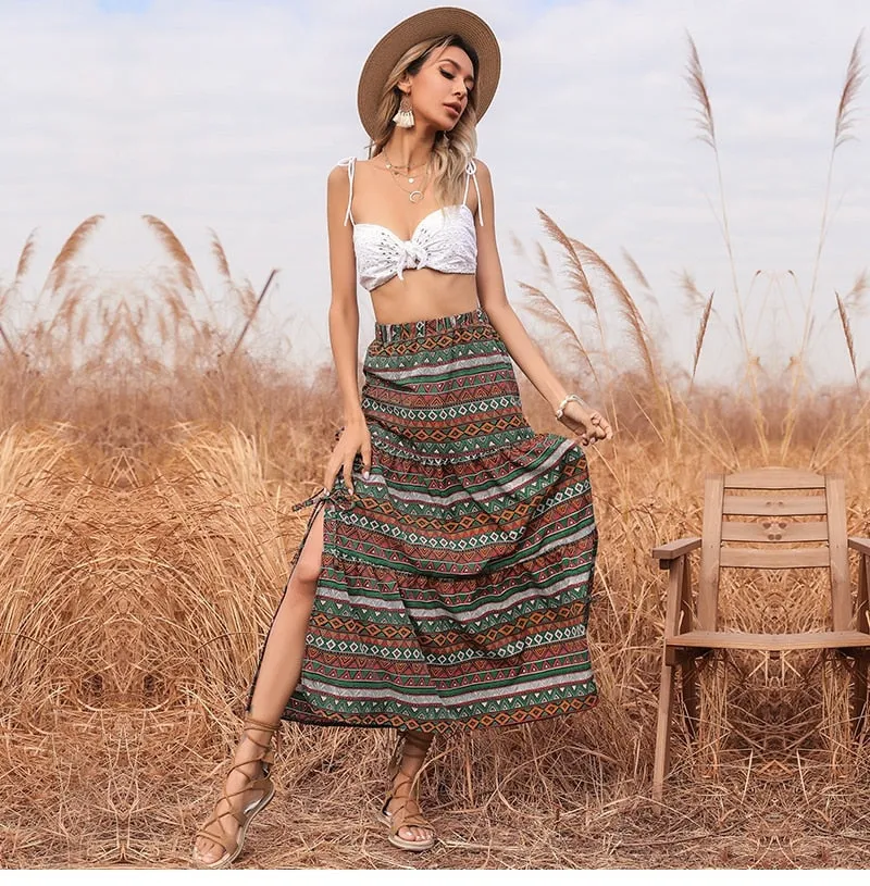 Boho Skirt, Hippie Skirts, Maxi Skirt, Green Herb