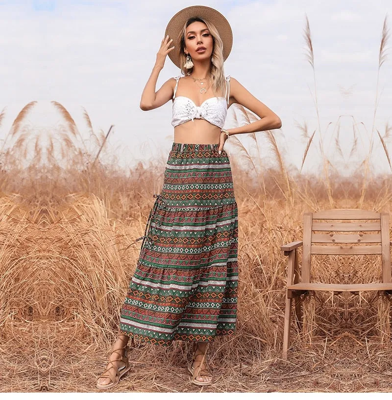 Boho Skirt, Hippie Skirts, Maxi Skirt, Green Herb