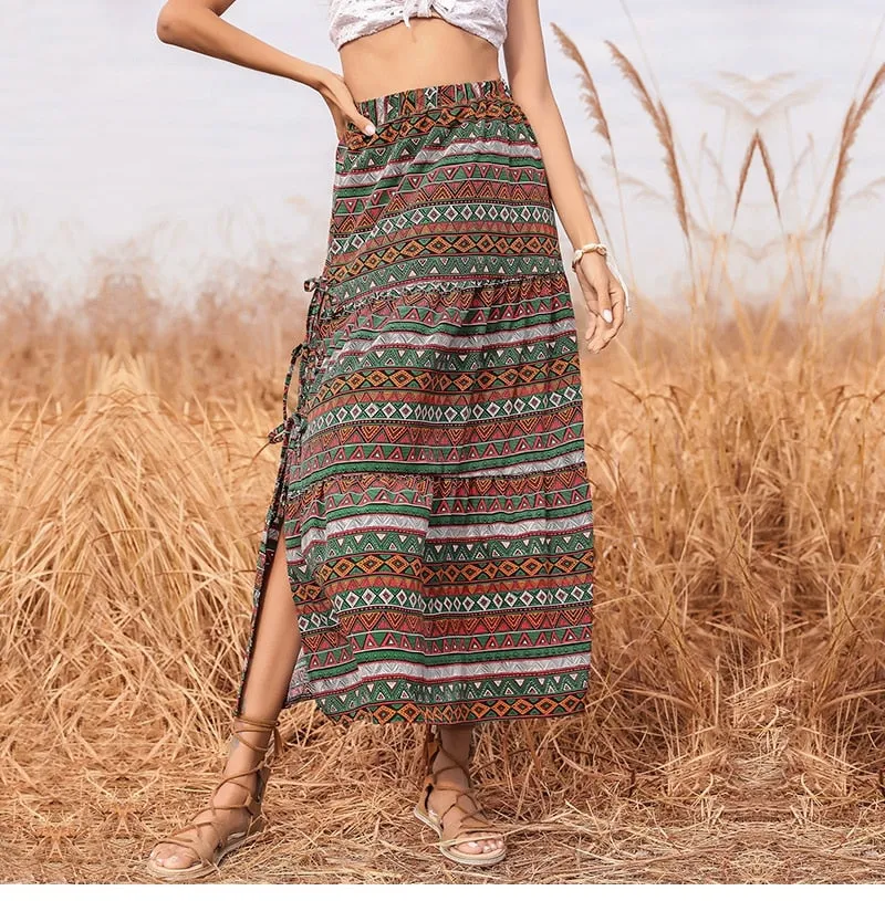 Boho Skirt, Hippie Skirts, Maxi Skirt, Green Herb