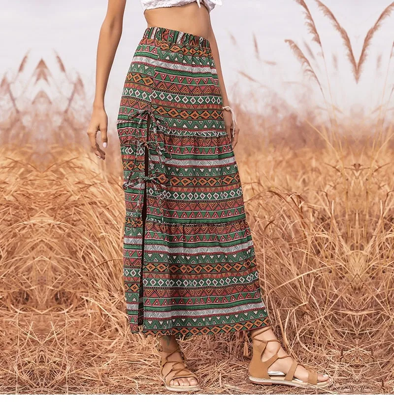 Boho Skirt, Hippie Skirts, Maxi Skirt, Green Herb