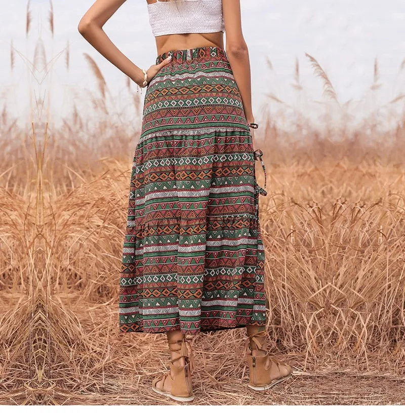 Boho Skirt, Hippie Skirts, Maxi Skirt, Green Herb
