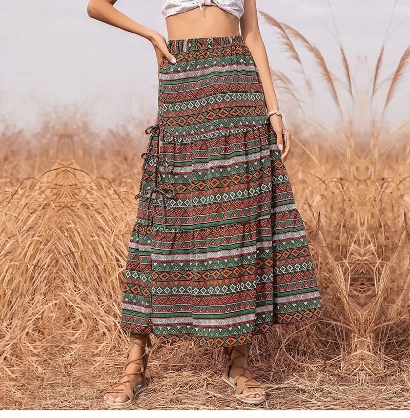 Boho Skirt, Hippie Skirts, Maxi Skirt, Green Herb
