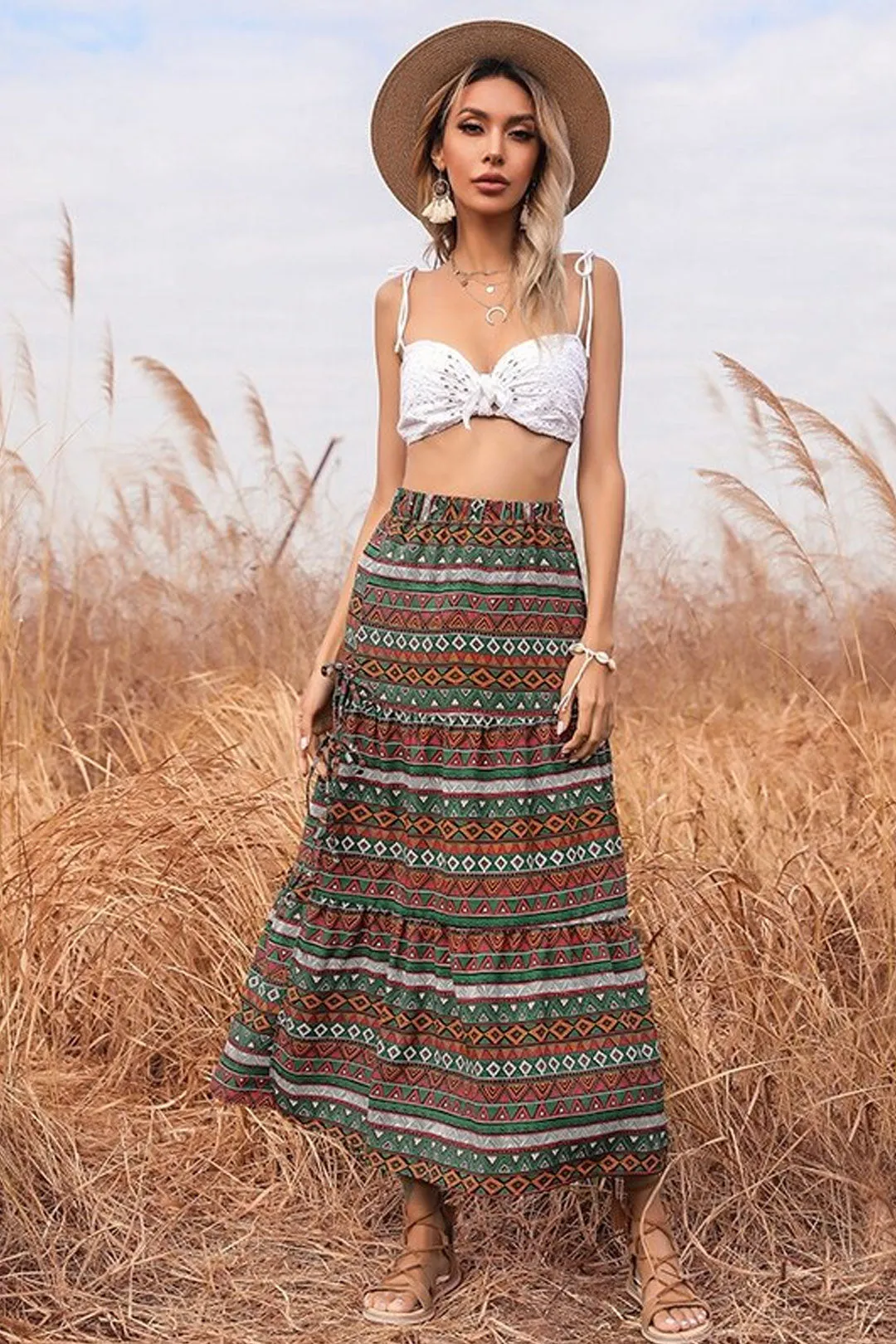 Boho Skirt, Hippie Skirts, Maxi Skirt, Green Herb