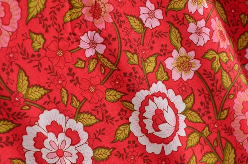 Boho Skirt, Hippie Skirts, Maxi Skirt, Verbena Flower in Red