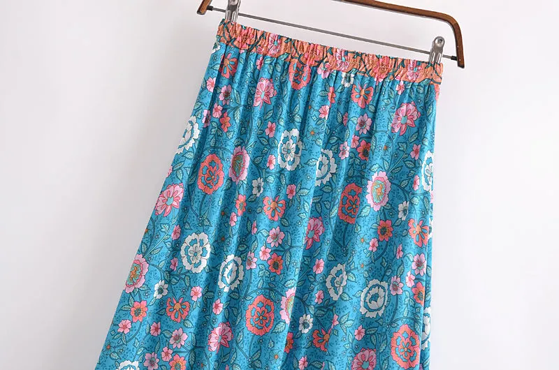Boho Skirt, Hippie Skirts, Maxi Skirt, Verbena Flower in Red
