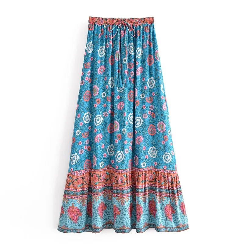 Boho Skirt, Hippie Skirts, Maxi Skirt, Verbena Flower in Red