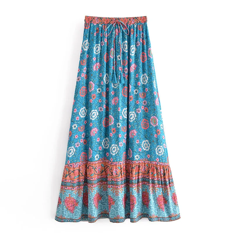 Boho Skirt, Hippie Skirts, Maxi Skirt, Verbena Flower in Red