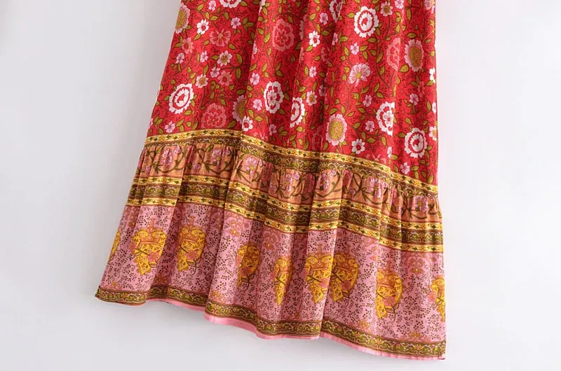 Boho Skirt, Hippie Skirts, Maxi Skirt, Verbena Flower in Red