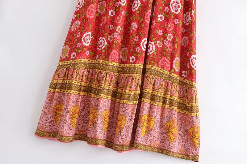 Boho Skirt, Hippie Skirts, Maxi Skirt, Verbena Flower in Red