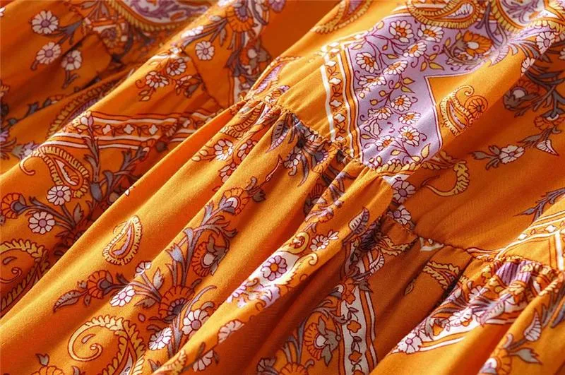 Boho Skirt, Hippie Skirts, Maxi Skirt, Wild Floral in Indian Yellow Mustard