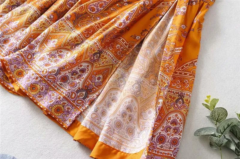 Boho Skirt, Hippie Skirts, Maxi Skirt, Wild Floral in Indian Yellow Mustard