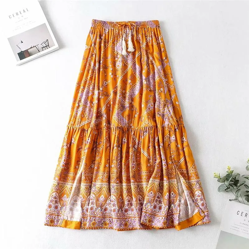 Boho Skirt, Hippie Skirts, Maxi Skirt, Wild Floral in Indian Yellow Mustard