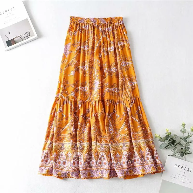 Boho Skirt, Hippie Skirts, Maxi Skirt, Wild Floral in Indian Yellow Mustard