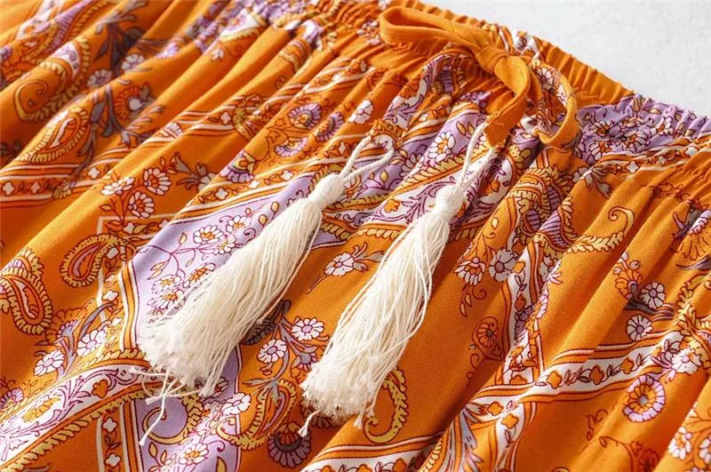Boho Skirt, Hippie Skirts, Maxi Skirt, Wild Floral in Indian Yellow Mustard