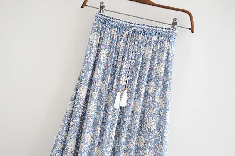 Boho Skirt, Hippie Skirts, Maxi Skirt, Wild Flower Blue Sky