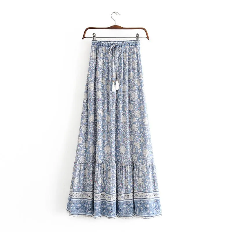 Boho Skirt, Hippie Skirts, Maxi Skirt, Wild Flower Blue Sky