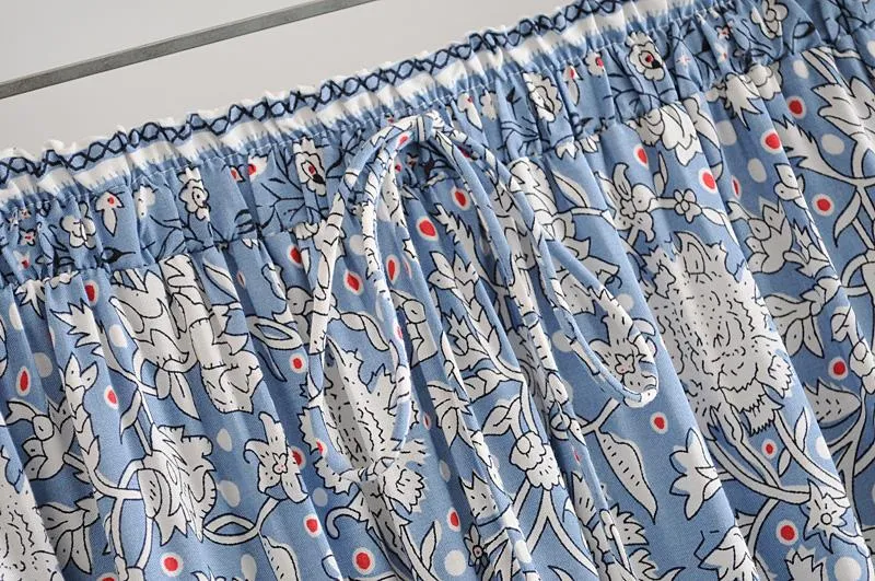 Boho Skirt, Hippie Skirts, Maxi Skirt, Wild Flower Blue Sky