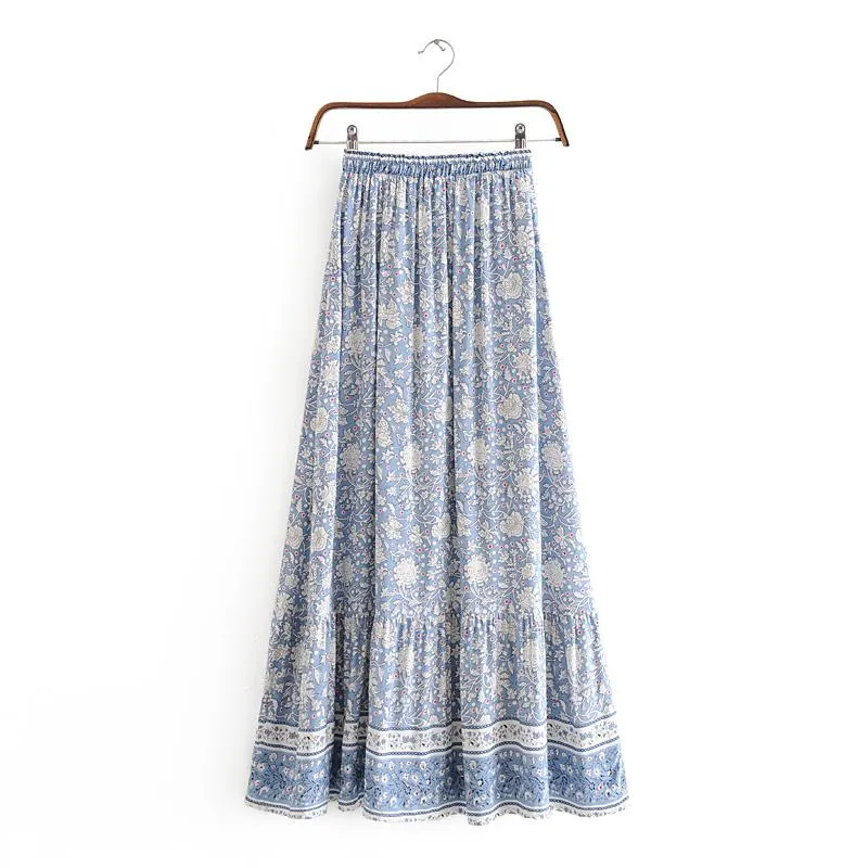 Boho Skirt, Hippie Skirts, Maxi Skirt, Wild Flower Blue Sky