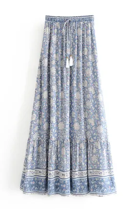 Boho Skirt, Hippie Skirts, Maxi Skirt, Wild Flower Blue Sky