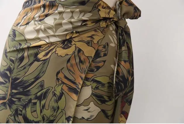 Boho Skirt, Hippie Skirts, Maxi Wrap Skirt, Green Tropical