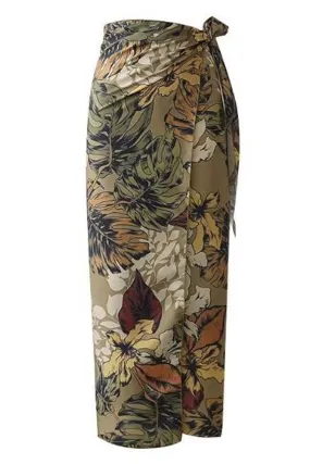 Boho Skirt, Hippie Skirts, Maxi Wrap Skirt, Green Tropical