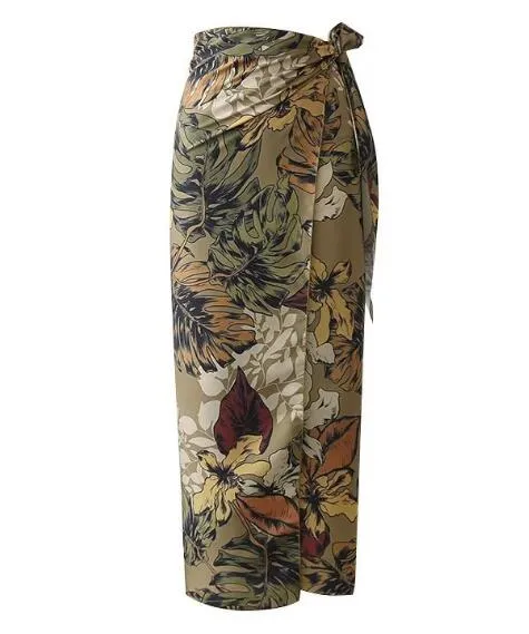 Boho Skirt, Hippie Skirts, Maxi Wrap Skirt, Green Tropical