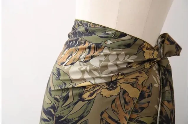 Boho Skirt, Hippie Skirts, Maxi Wrap Skirt, Green Tropical