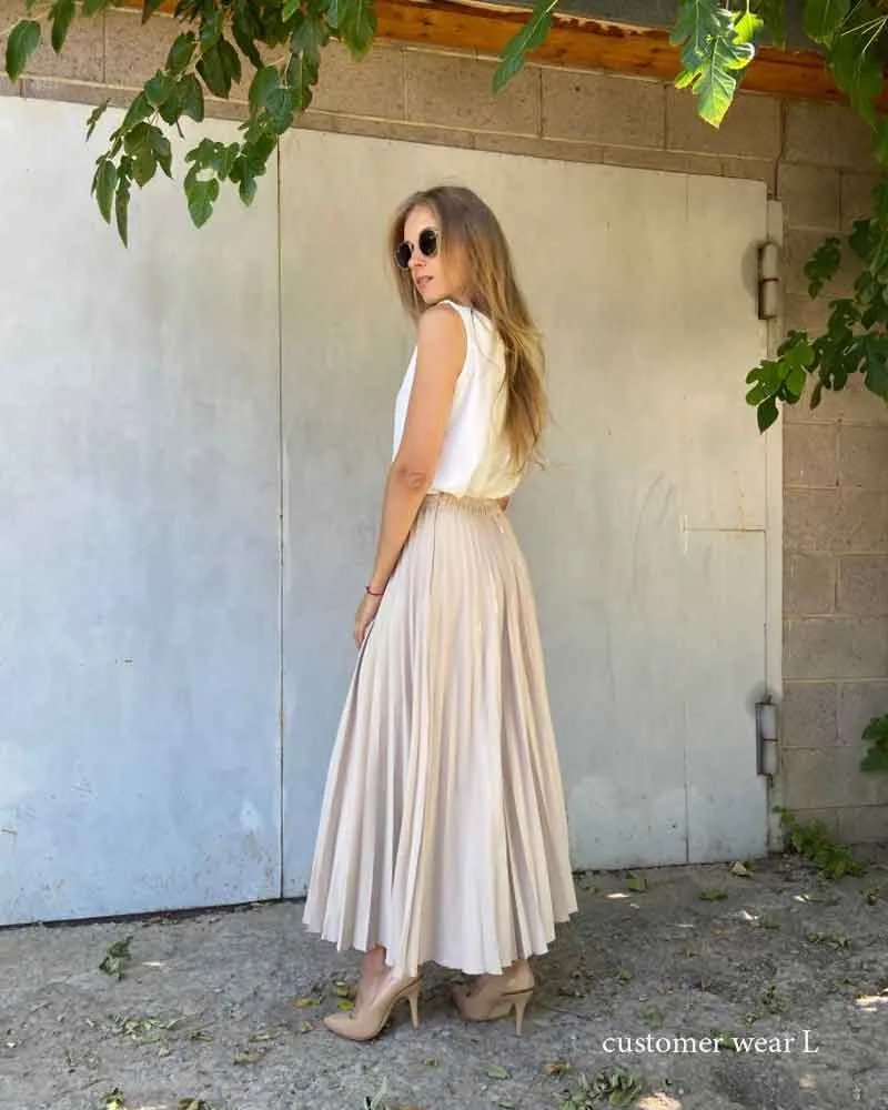 Boho Skirt, Hippie Skirts, Midi Pleated Skirt, Light Tone