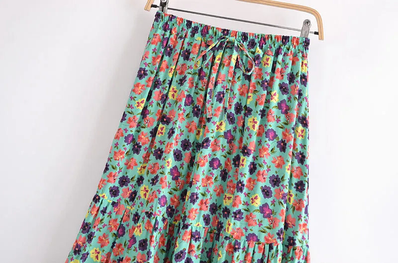 Boho Skirt, Hippie Skirts, Midi Skirt, Camila Flower in Green